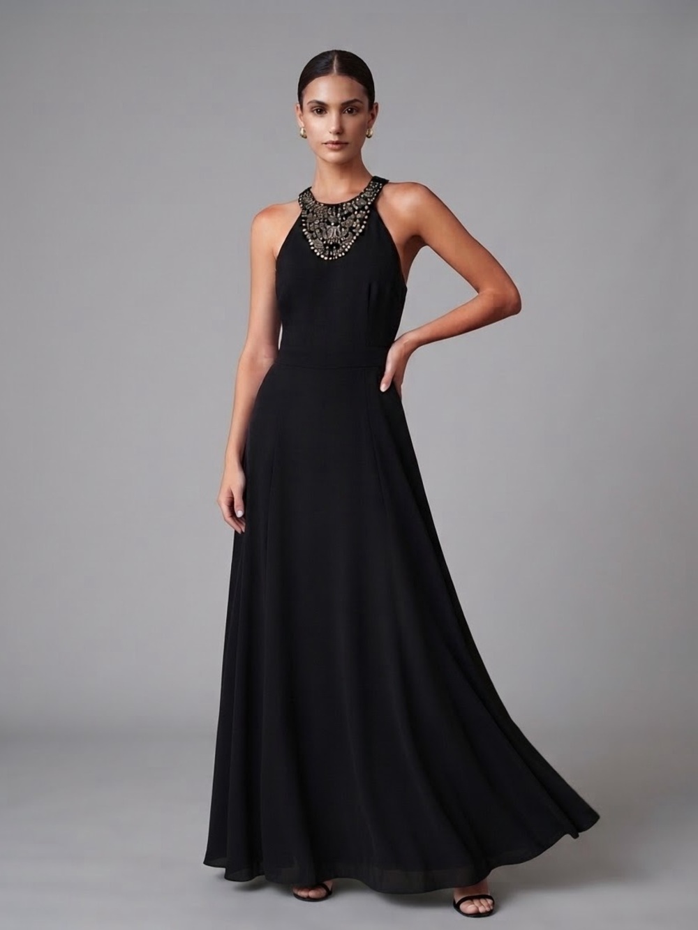 MUSTARD SEED Black Embellished Halter Maxi Dress